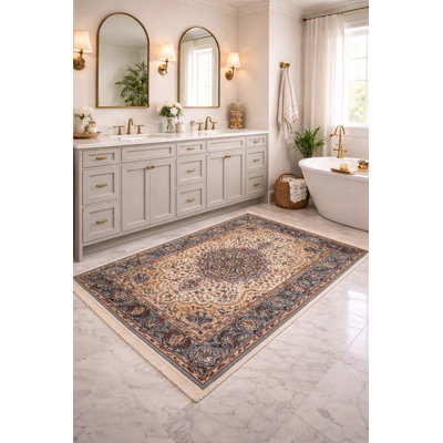 Cream Floral 4x6 Kirman Oriental Rug