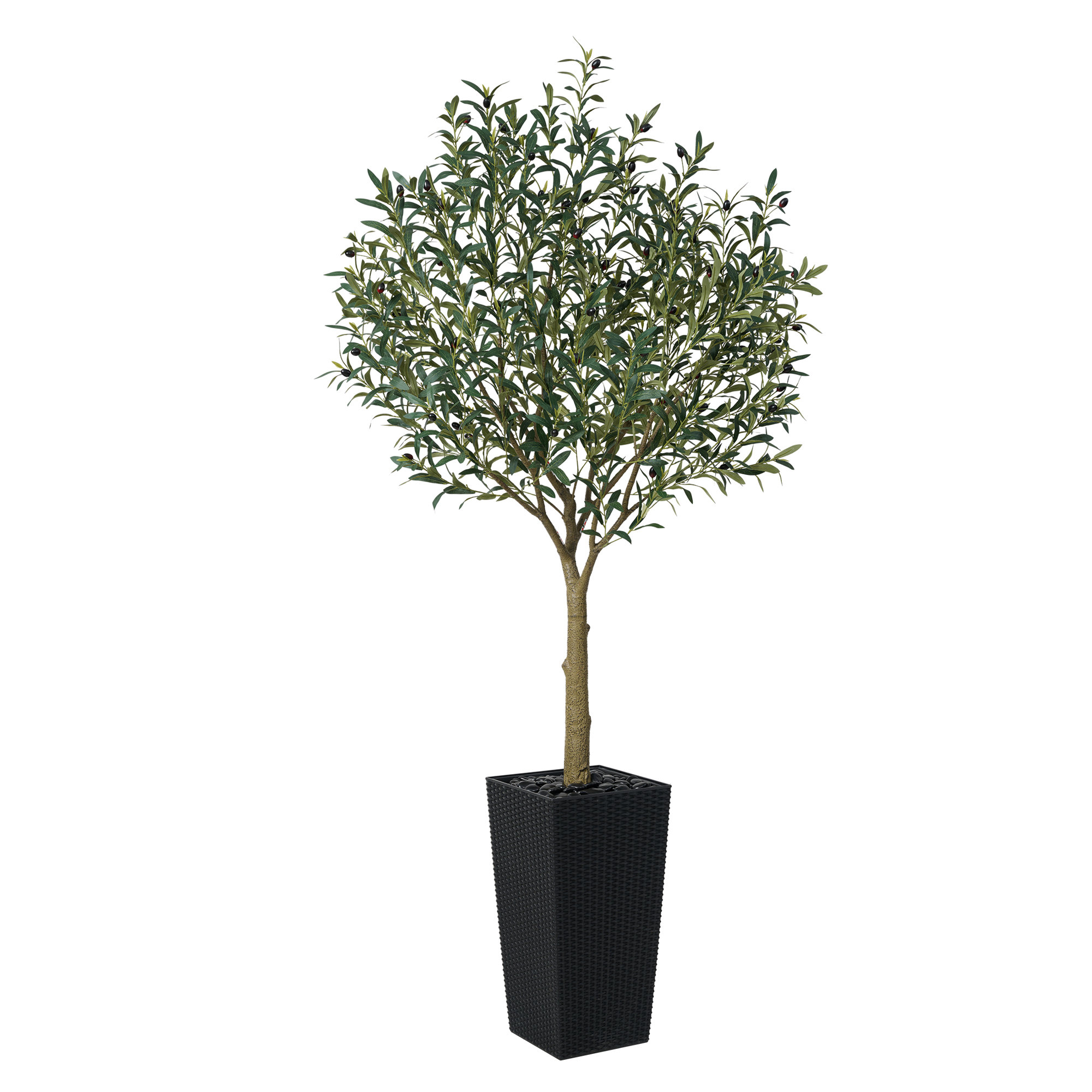 Altera UV Resistant Artificial Olive Tree for Indoor & Outdoor Decor, Large Plastic Base with Pebbles, 84" H x 28" W x 28" D