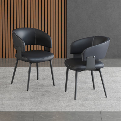 Modern Dining Chairs Set of 2, Faux Leather Upholstered Kitchen Chairs with Curved Back and Metal Legs, Mid Century Chairs for Dining Room, Kitchen, or Café