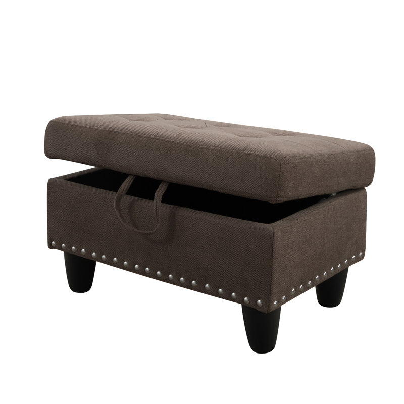 Yeni 28.5" Wide Upholstered Storage Ottoman, Tan