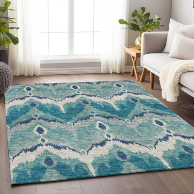 Premium Machine Washable Prisco Teal Rug