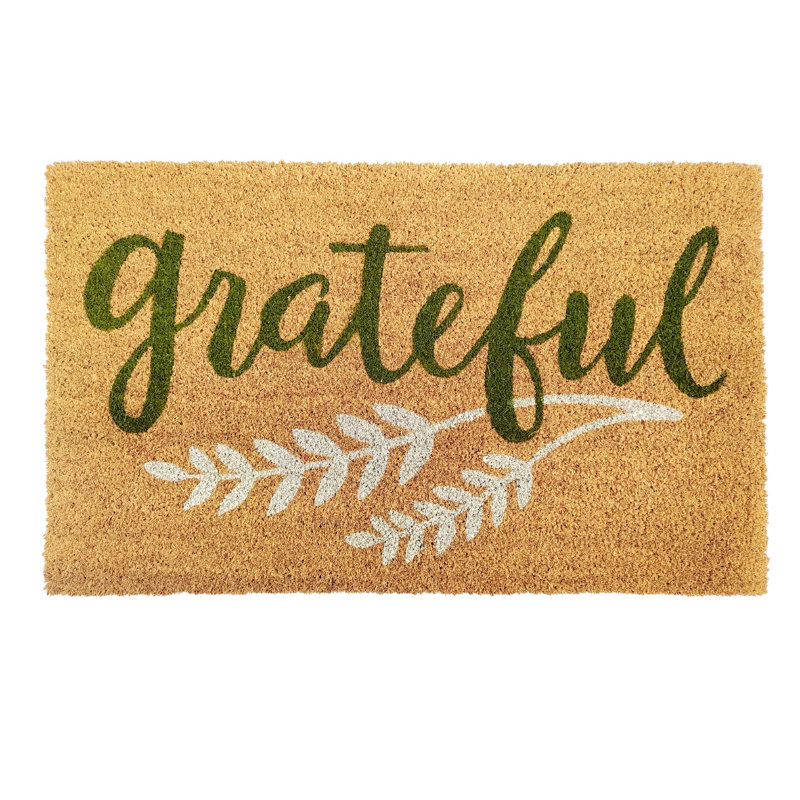 Tapis de porte en fibre de coco avec inscription « Grateful Script » - 45,7 x 76,2 cm (18 x 30 po) - Dos en caoutchouc