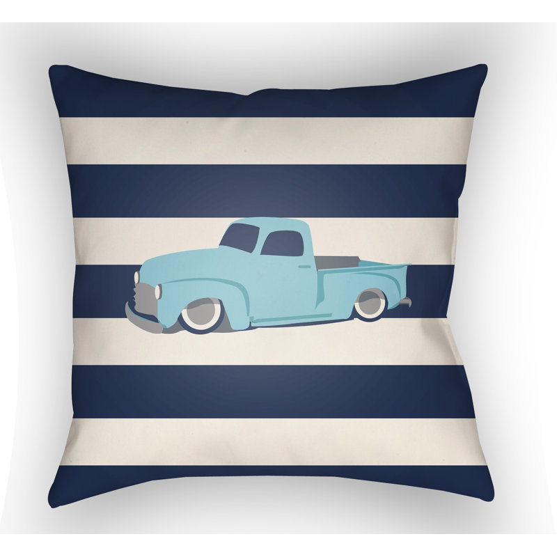 Littles Car Throw Pillow, 18" H x 18" W x 1" D, Navy/White