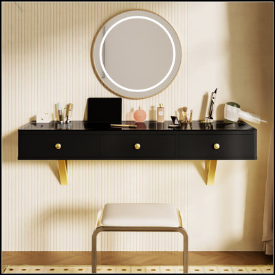 GO 47 Inch Floating Shelf with Drawer, Multi-Purpose Wall-Mounted Vanity Table for Bedroom and Bathroom