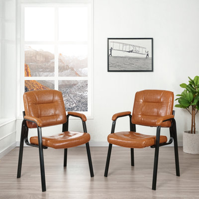 Faux Leather Office Waiting Room Chairs, Set of 2 – Modern Office Reception & Guest Chairs with Armrests for Visitor Seating