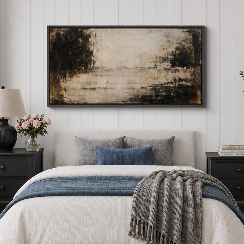 «Moody Neutral Abstract Landscape Style», photos de salon, impression sur toile encadrée, H 30 po x l 60 po