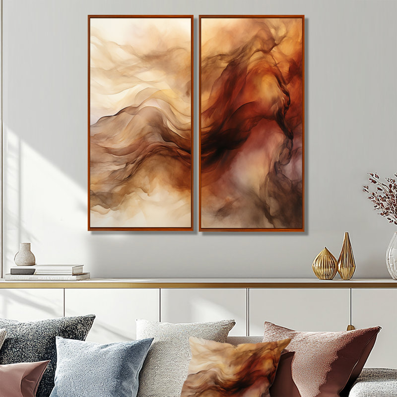 Maroon, obscurité, aquarelle, nuages, turquoise, art mural moderne, H 32 po x l 32 po, Brun