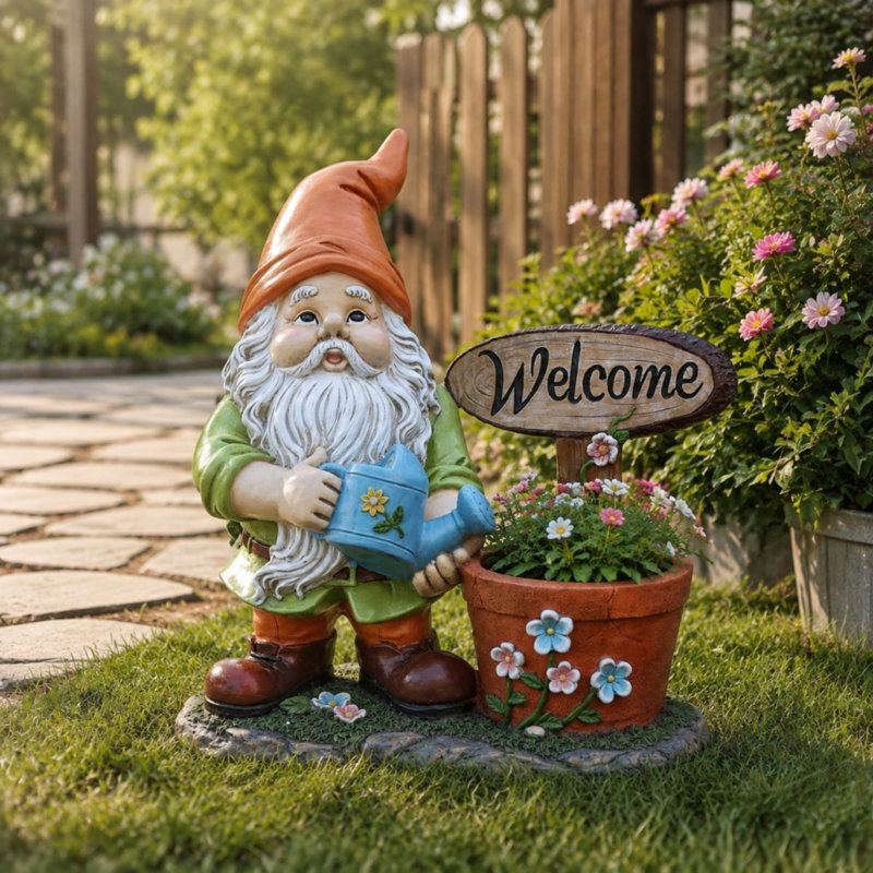 Décoration de jardin unique avec statue, Orange