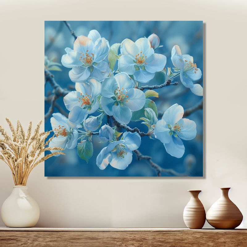 «Blue Apple Blossom Spring Breeze II», art mural fleur de pommier, H 16 po x l 16 po, Toile tendue