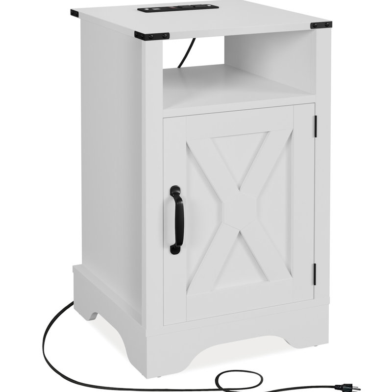 Table de bout avec prises électriques - blanc. Station de recharge. Rangement spacieux. Bois d'ingénierie. Méthode d'installation simple. P 15,74 po x l 26,19 po. H 54,91 lb. Table de chevet latérale facile à assembler.