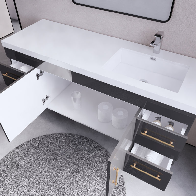 59.06'' Single Bathroom Vanity with Acrylic Top, Gray