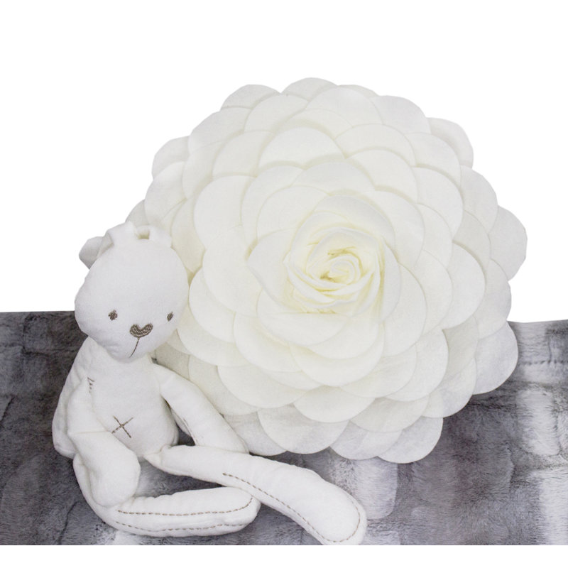  Polyester Throw Flower Pillow Cover, Pillow Cover Only - No Insert, 16" x 16", Ivory