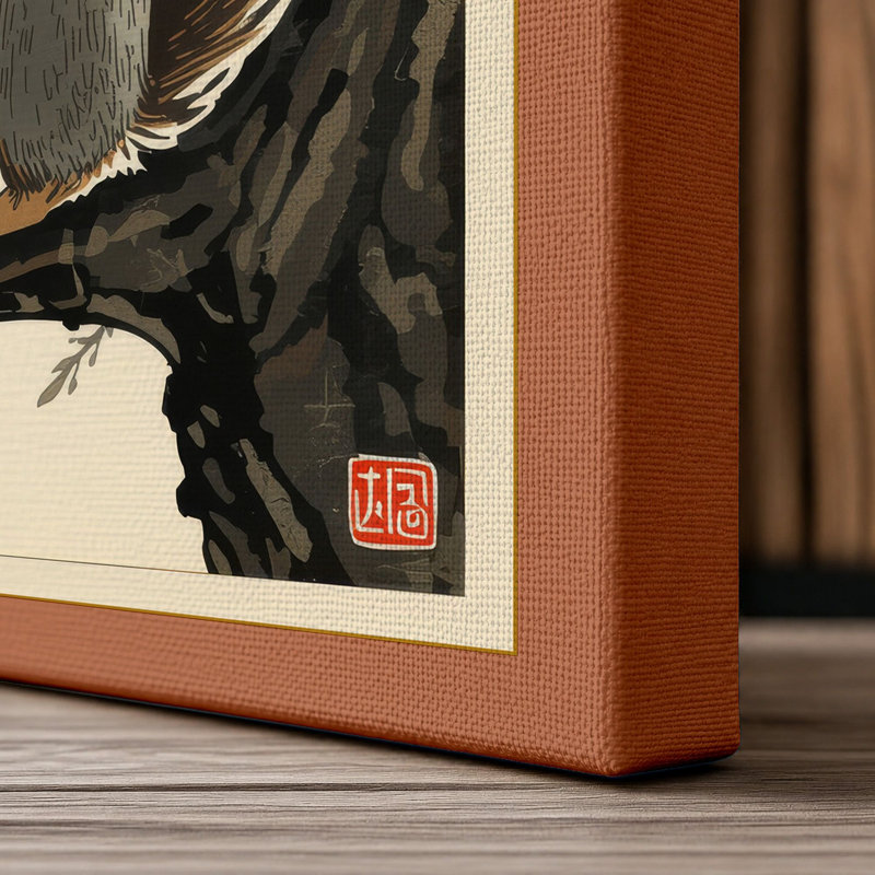 Squirrel in Silence Japandi - Wrapped Canvas, 18x12 - 45.7 x 30.5 cm, Terracotta Border