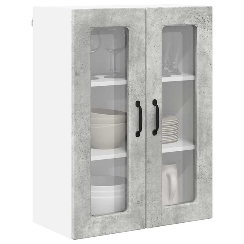 Vidaxl Kitchen Wall Cabinet Brown Oak 60 X 31 X 80 Cm Engineered Wood, 80cm H x 60cm W x 31cm D, Concrete Grey