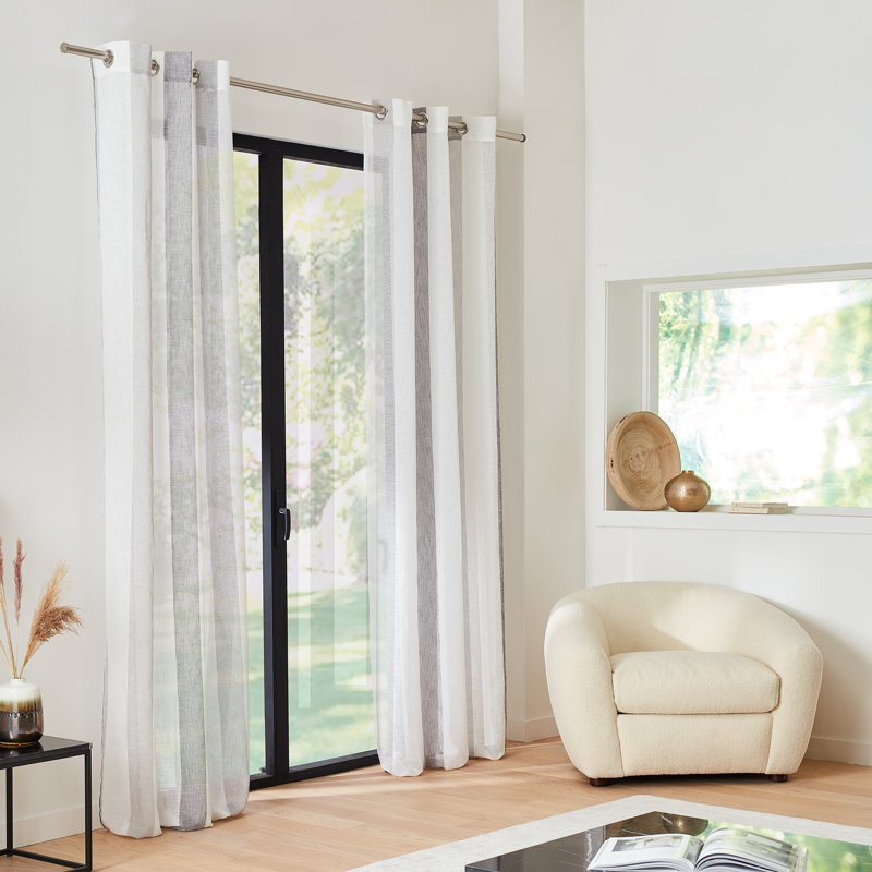 Timeo Sheer Curtain Single Panel, White/Grey