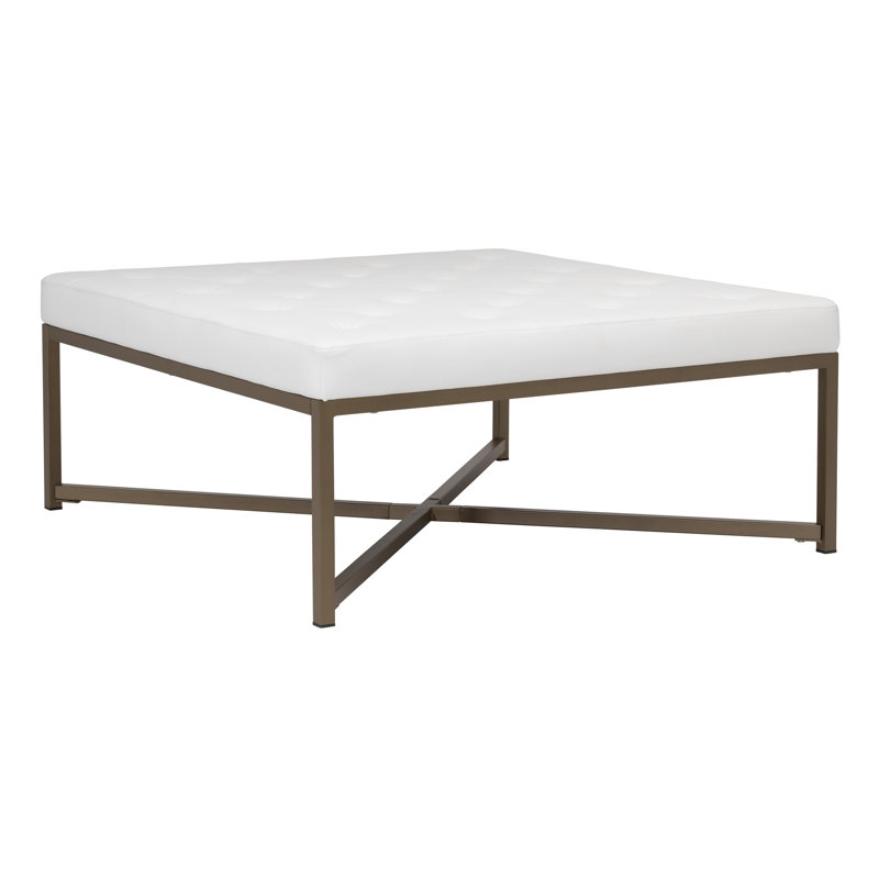 Aagna Faux Leather Ottoman, White  Faux Leather
