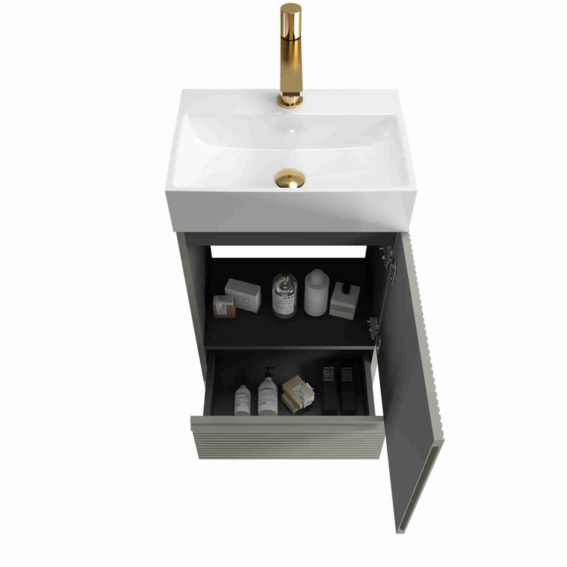 Meuble-lavabo de salle de bain avec rangement, Vert clair, Blanc