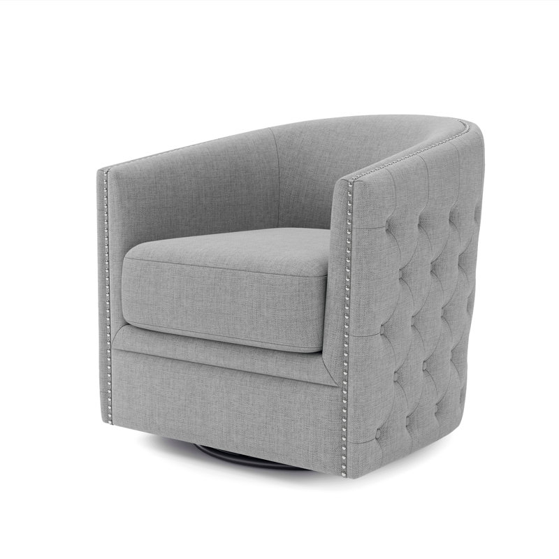 Tasniah Upholstered Swivel Club Chair, Dark Gray Polyester