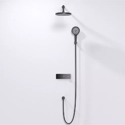 Novarra Matte Black Wall Mount Round Rainfall Shower System with Hand Shower and Digital Mixer