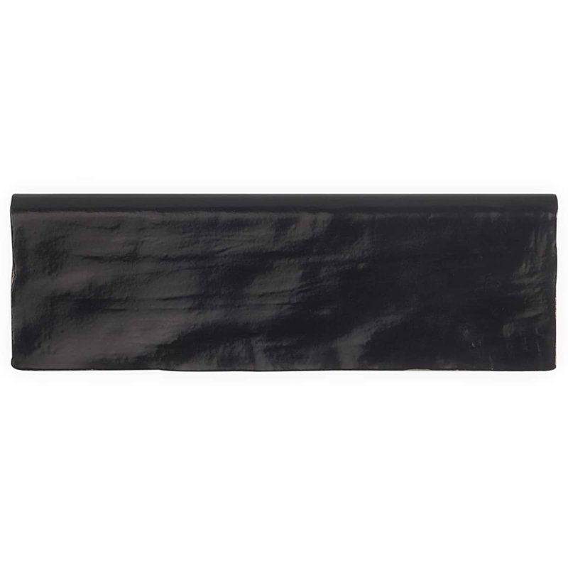 Montauk 2x8 Glazed Ceramic Bullnose Tile Trim, Jet Black