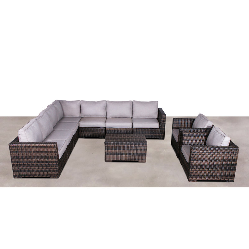 Ensemble de conversation en osier pour 8 personnes avec coussins Carmel