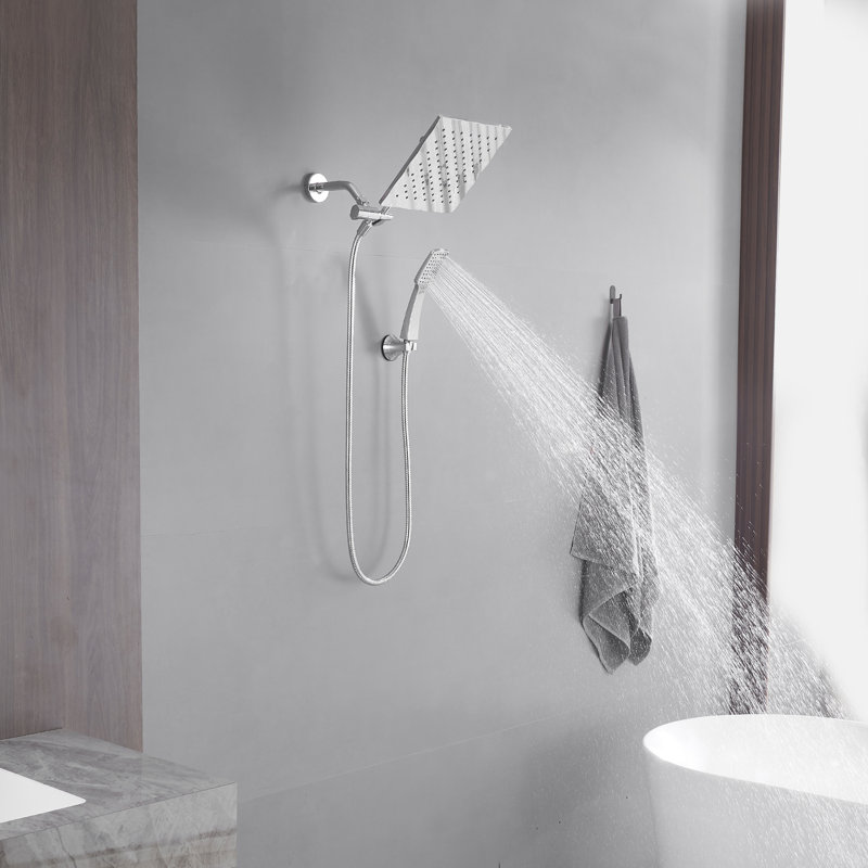 Rainfull 7 In. 8-Spray Patterns Dual Wall Mount Dual Shower Heads And Handheld Shower Head 2.5GPM In Matte Black, Square