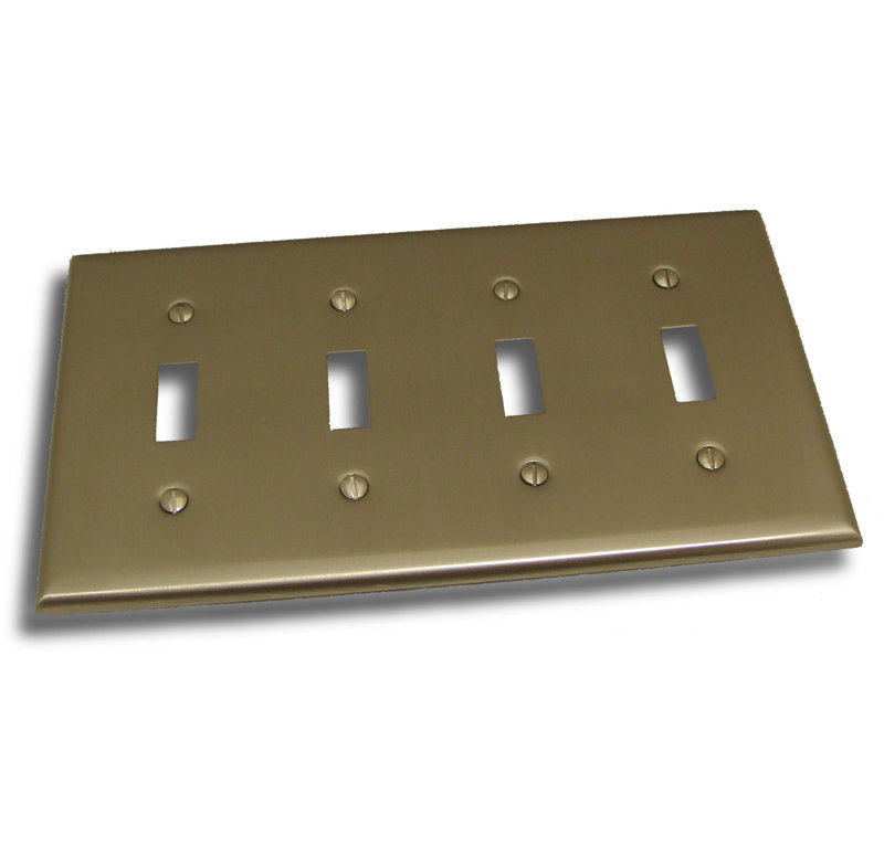 4-Gang Toggle Light Switch Wall Plate, Satin Nickel