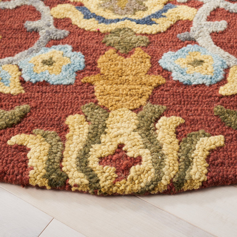 Tapis floral en laine touffeté à la main Haimes, Red/Orange, Carré 8 pi