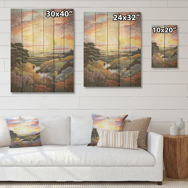 Lever de soleil campagne en Provence I - campagne, art mural sur bois de pin naturel, H 32 po x l 24 po