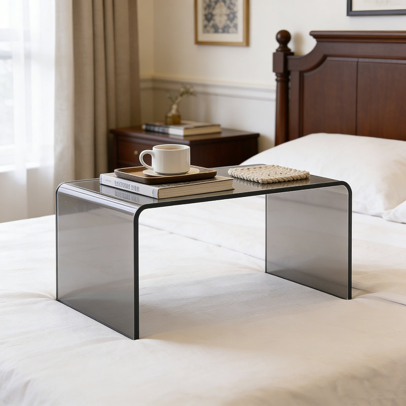 25.6-inch Modern Italian Creative Sled-shaped Acrylic Side Table, Bedroom Bedside Leisure Table, 0.8-inch Extra-thick Material, Transparent Color