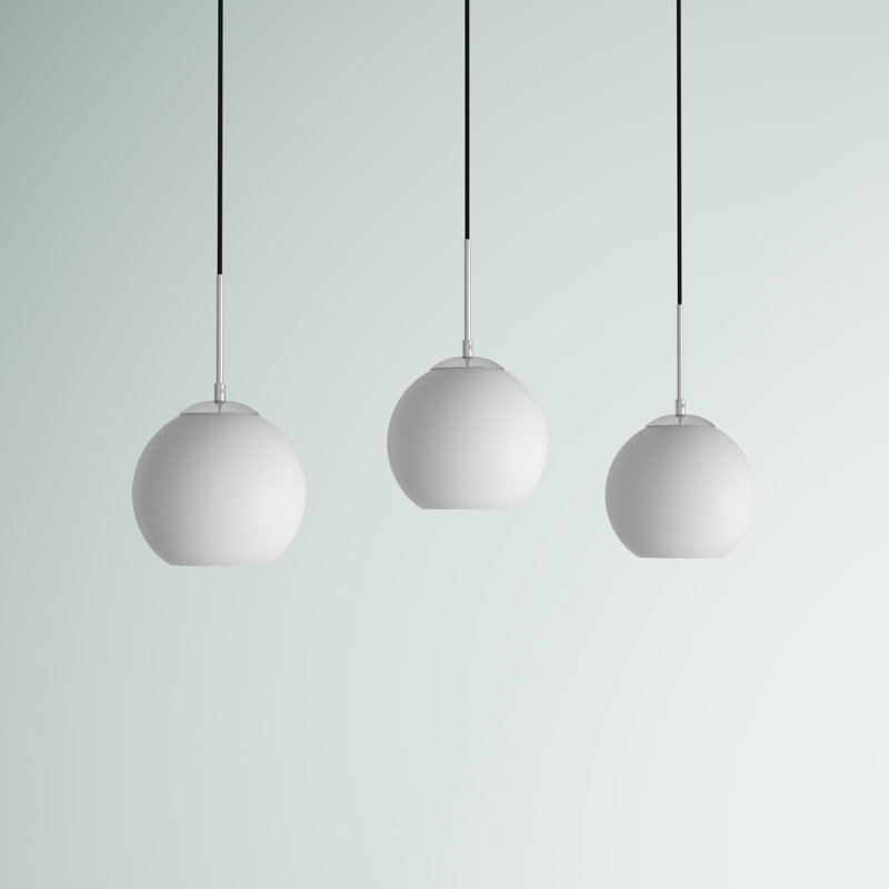 Snead 3-Light Globe Kitchen Island Pendant, Chrome, Frosted White