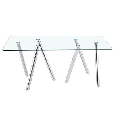 Table de salle à manger en verre trempé de 71 pouces avec pieds robustes en métal