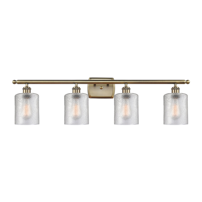 Éclairage pour meuble-lavabo 4 lumières à intensité variable en laiton antique Wilfong, Transparent, DEL