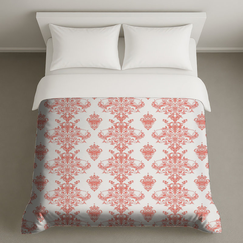 Housses de couette à motif damassé rose, Grand lit