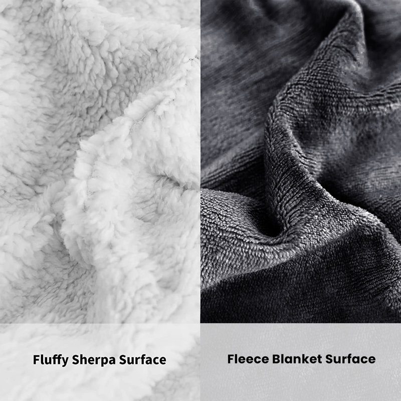 Soza Sherpa Fleece Dual Sided Fur Thick Reversible Blanket Throw, Grey, W150 x L200cm