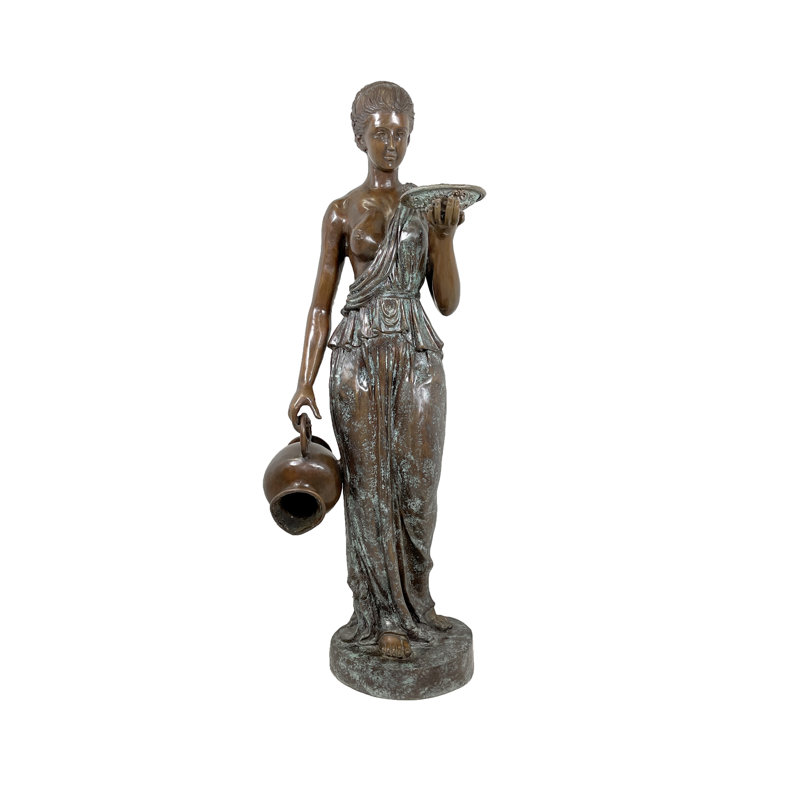 Sculpture bronze femme avec pot et bol