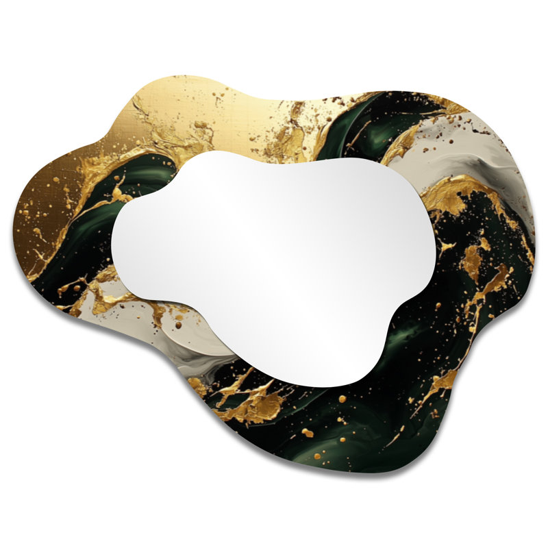 Golden Sands Of Emerald Marble Shadows I - Marble Asymmetrical Decorative Mirror, Modern irregular Wall Mirror, Printed on Metal
