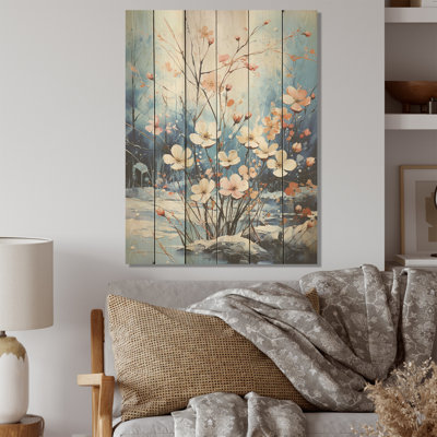 Bouquet de fleurs de neige - Harmonie sur bois de pin naturel