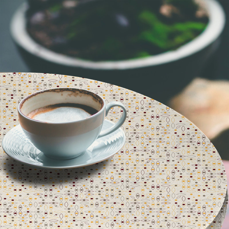 East Urban Home Abstract Fitted Round Tablecloth Eggshell Maroon, 67.72" Round