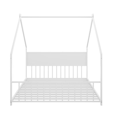 Lit double pleine grandeur avec toit et lumières colorées, cadre de lit en métal avec lattes et pieds, lit maison pour garçon, filles et jeunes adolescents, aucun sommier nécessaire