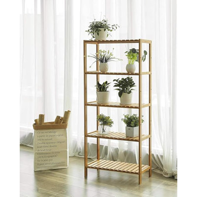 Étagère de rangement à 5 niveaux en bambou naturel - Organisateur multifonctionnel polyvalent pour la maison