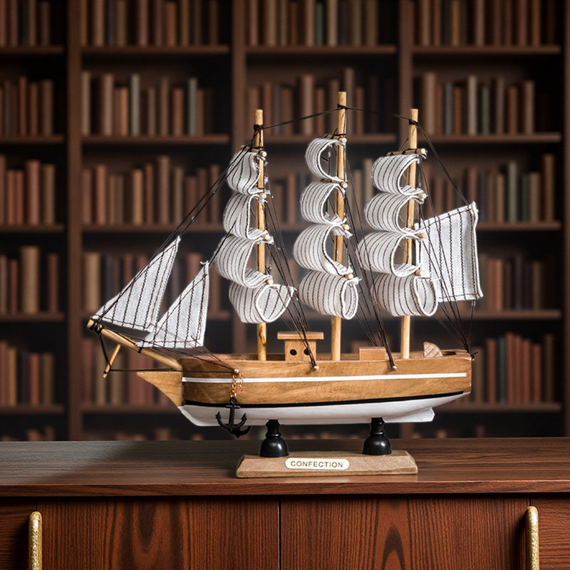 Maquette de bateau en bois, voilier et décor Mayflower, Brun
