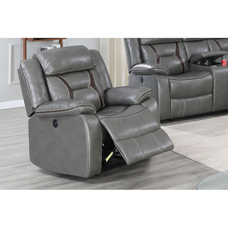Lundeen Upholstered Power Recliner, Gray Faux Leather