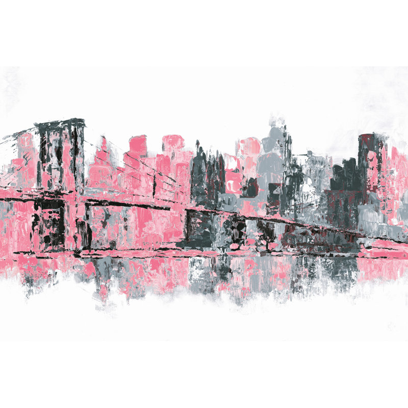 Pink Cityscape Painting - Wrapped Canvas Painting, 51cm H x 76cm W x 3.8cm D