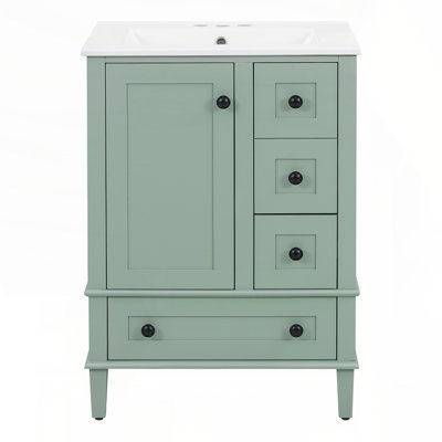 Meuble-lavabo compact avec lavabo en céramique intégré, tiroirs à fermeture en douceur et tablette double couche pour un rangement efficace