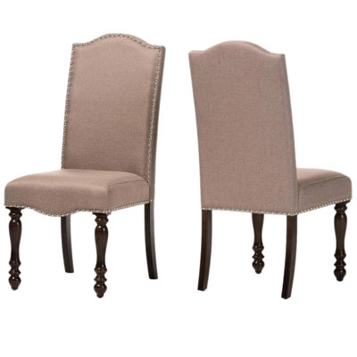 2Pc Transitional Side Seating - Beige, Antique Cherry, Fabric Upholstery, Turned Legs For Dining Cherry Beige Chairs (2 ) Transitional, Covered, Room
