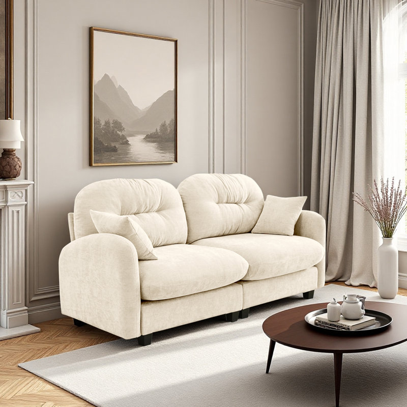 Chenille Sofa, Loveseat, Couch, Beige
