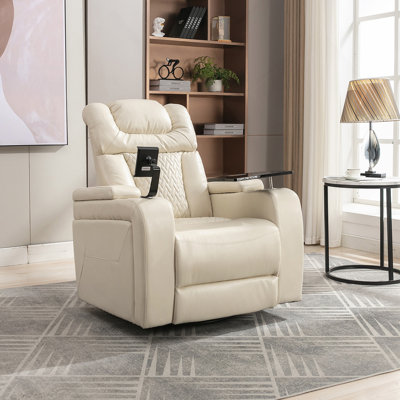 270 Degree Swivel PU Leather Power Recliner Individual Seat Home Theater Recliner with Tray Table,  Phone Holder, Cup Holder,  USB Port, Hidden Arm Storage for Living Room