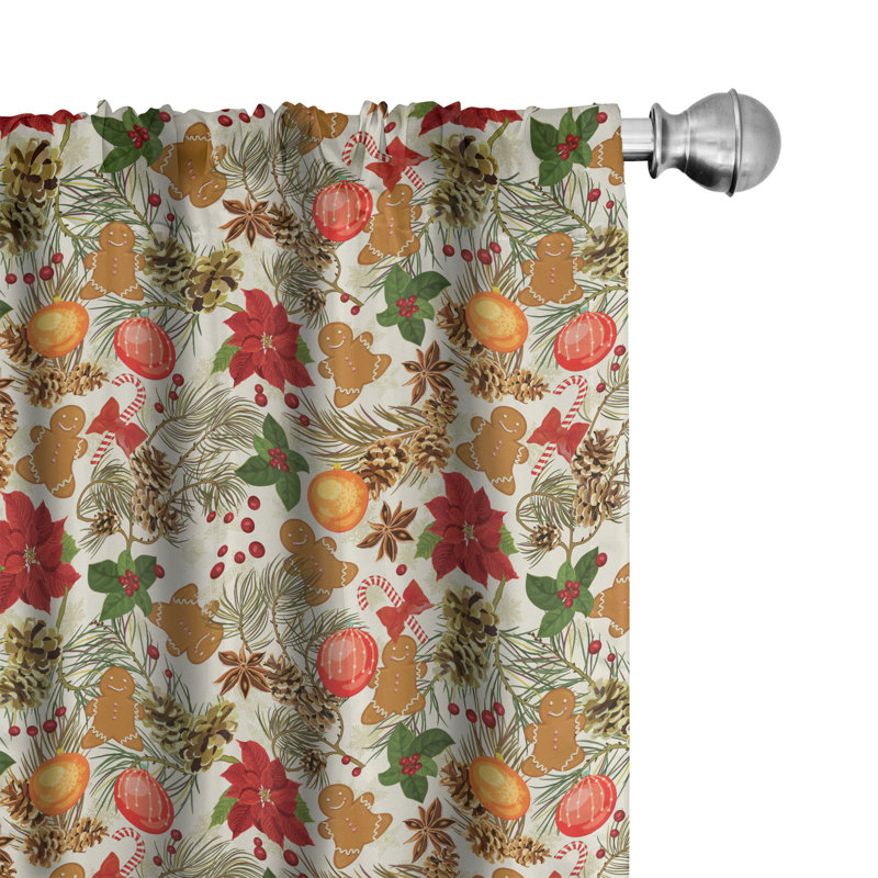 Pine Cones Branches Semi-Sheer Rod Pocket Curtain Panels, 28" x 63"