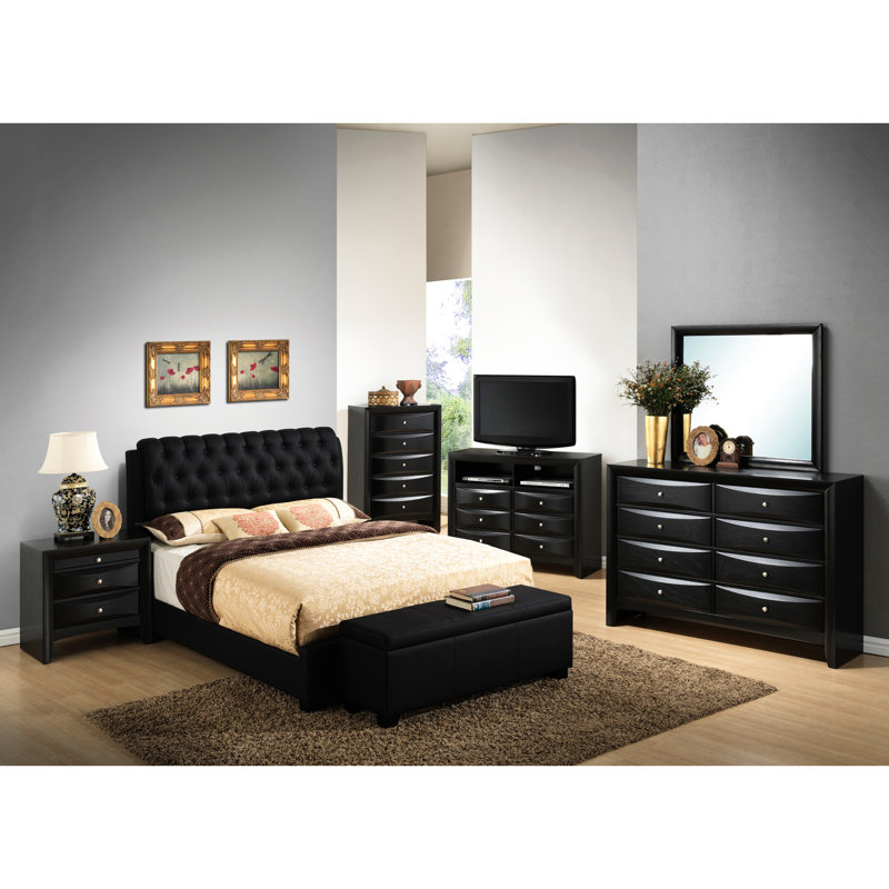 Lit double contemporain noir élégant - 48 po de hauteur x 57 po de largeur et 83 po de profondeur, pour une utilisation quotidienne, finition élégante, design minimaliste, assemblage requis, style moderne, 48 h 57 pi l 83 po, utilisation, requis
